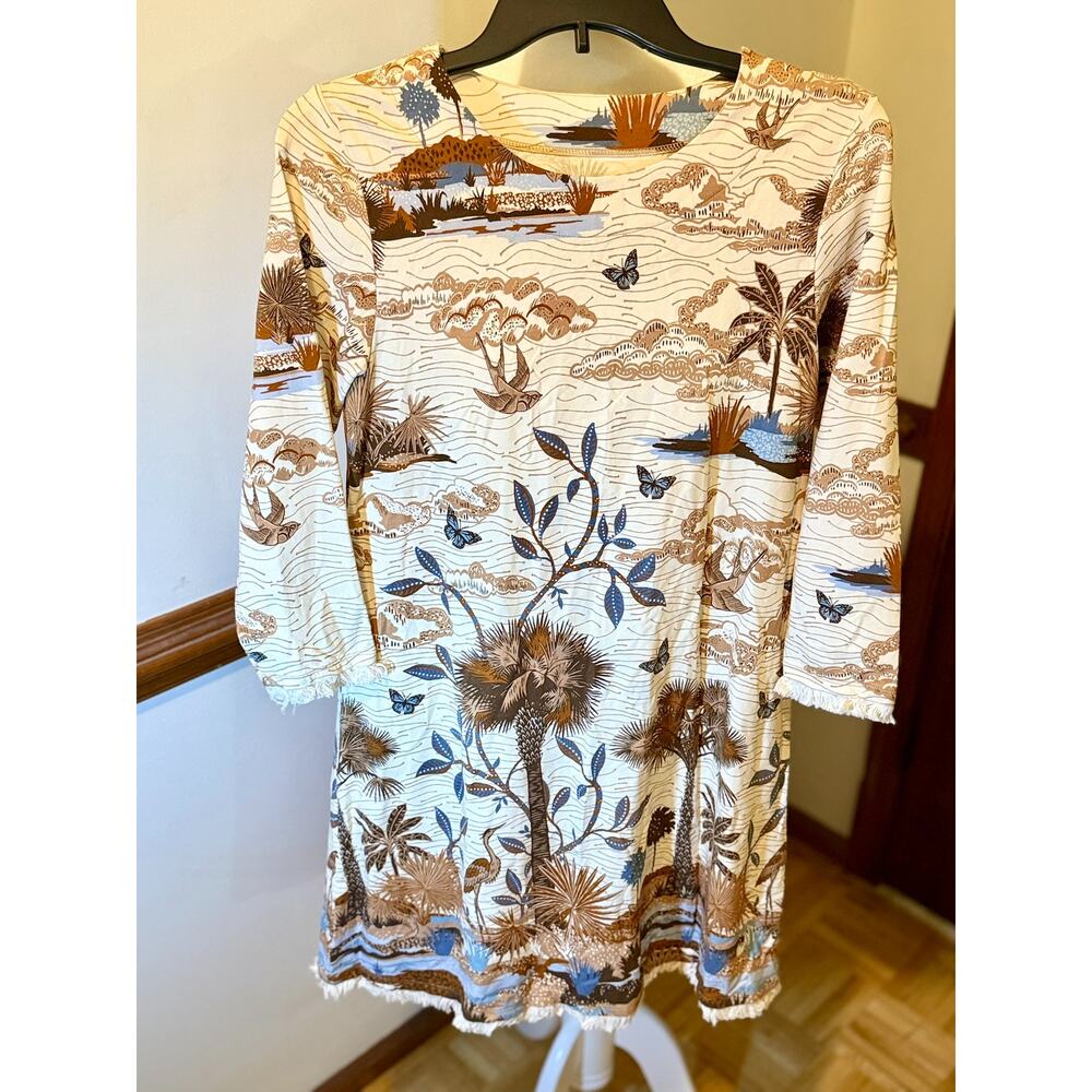 Spartina 449 Coastal Marsh Print Fringe Hem Shift Dress | Size Small - Picture 4 of 14